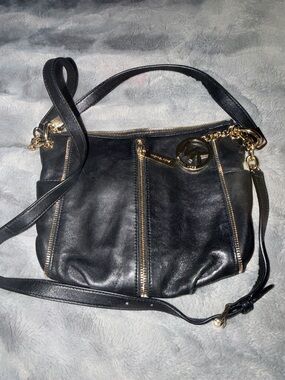 Michael Kors Black Leather Shoulder Bag with Gold Accents 10.5”x9” great cond.